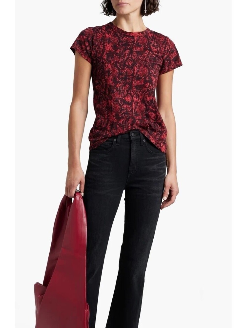 RAG & BONE Slim Fit Snake-Print Organic Cotton-Jersey T-shirt In Red-Large